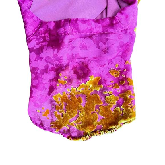 Maeve Anthropologie Velvet Burnout Blouse XS Pink‎ Gold Floral Sheer Silk Blend - Picture 7 of 11